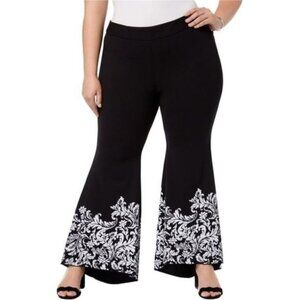 INC International Concepts Black & White Scroll Tulip Casual Flare Pants Sz 16